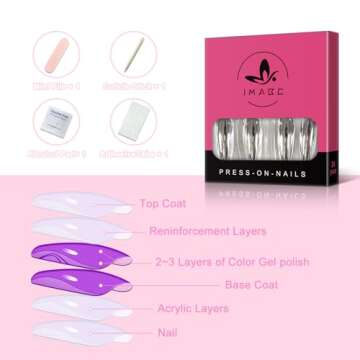 iMABC Silver Punk Metallic Press On False Nails Long Coffin Ballerina Chrome Mirror Fake Nails Full Cover Acrylic Nail Tips with Glue Tape For Women And Girls