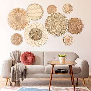 Eersida 9 Pcs Boho Basket Wall Decals Round Modern Peel and Stick Wall Decals Removable Boho Adhesiv...