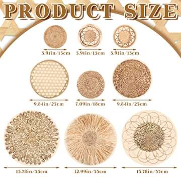 Eersida 9 Pcs Boho Basket Wall Decals Round Modern Peel and Stick Wall Decals Removable Boho Adhesive Nursery Decor for Bedroom Living Room Office, Just Stickers(Retro Style)