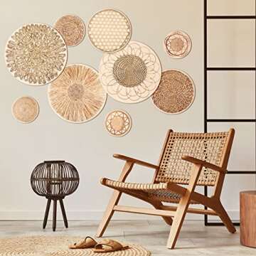 Eersida 9 Pcs Boho Basket Wall Decals Round Modern Peel and Stick Wall Decals Removable Boho Adhesive Nursery Decor for Bedroom Living Room Office, Just Stickers(Retro Style)