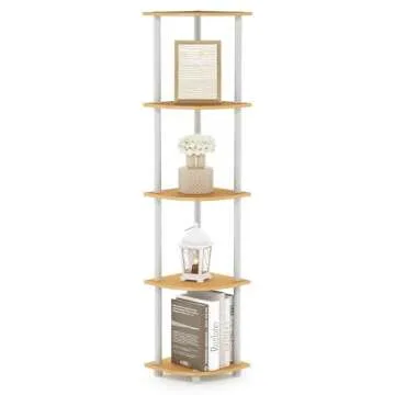 Furinno Turn-N-Tube 5 Tier Corner Display Rack Multipurpose Shelving Unit, 1-Pack, Beech/White