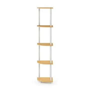 Furinno Turn-N-Tube 5 Tier Corner Display Rack Multipurpose Shelving Unit, 1-Pack, Beech/White