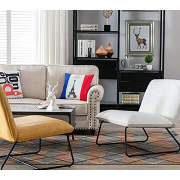 DUOMAY Modern Accent Chair, 27.5" Large Width Armless Sherpa White Upholstered Living Room Lounge Chairs Reading Chair for Bedroom Guest Room Office, Metal Frame