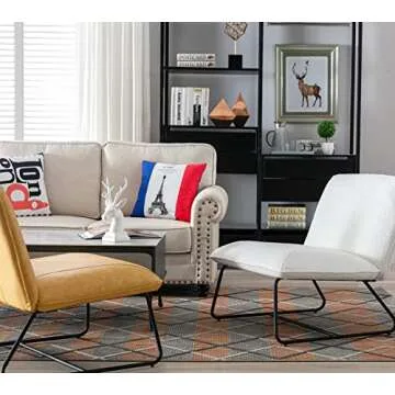 DUOMAY Modern Accent Chair, 27.5" Large Width Armless Sherpa White Upholstered Living Room Lounge Chairs Reading Chair for Bedroom Guest Room Office, Metal Frame