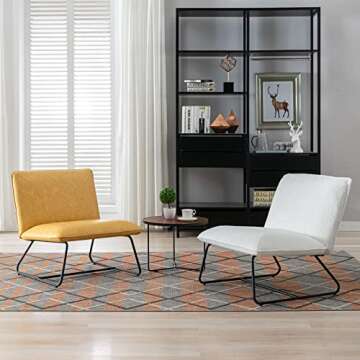 DUOMAY Modern Accent Chair, 27.5" Large Width Armless Sherpa White Upholstered Living Room Lounge Chairs Reading Chair for Bedroom Guest Room Office, Metal Frame