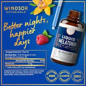 Liquid Melatonin for Adults and Kids 6 Years Up - 3mg Melatonin Drops Extra Strength Liquid Sleep Aid - Fast Absorbtion, Raspberry Vanilla Flavor Melatonina - 2oz, 2-Month Supply, Made in USA