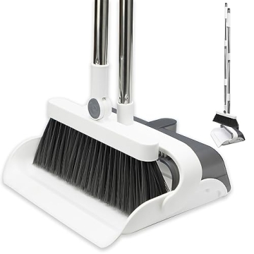 48" Long Stainless Steel Broom & Dustpan Combo Set - Adjustable, Space-Saving, Efficient Cleaning