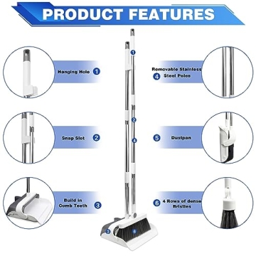 Adjustable Stainless Steel Broom Dustpan Combo Efficient Cleaning