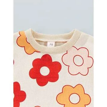 Baby Girls Outfit Set Summer Flower Printing Short Sleeve T-Shirt Tops + Elastic Waist Shorts Set (Floral, 0-6 Months)