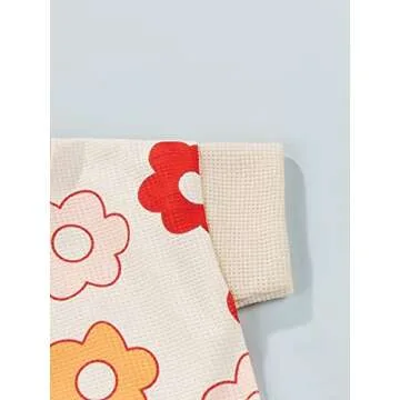 Baby Girls Outfit Set Summer Flower Printing Short Sleeve T-Shirt Tops + Elastic Waist Shorts Set (Floral, 0-6 Months)