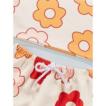 Baby Girls Outfit Set Summer Flower Printing Short Sleeve T-Shirt Tops + Elastic Waist Shorts Set (Floral, 0-6 Months)