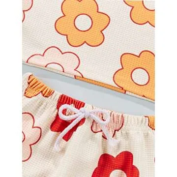 Baby Girls Outfit Set Summer Flower Printing Short Sleeve T-Shirt Tops + Elastic Waist Shorts Set (Floral, 0-6 Months)