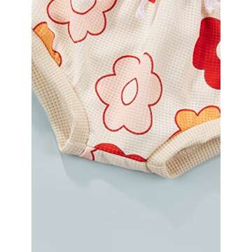 Baby Girls Outfit Set Summer Flower Printing Short Sleeve T-Shirt Tops + Elastic Waist Shorts Set (Floral, 0-6 Months)