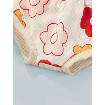 Baby Girls Outfit Set Summer Flower Printing Short Sleeve T-Shirt Tops + Elastic Waist Shorts Set (Floral, 0-6 Months)