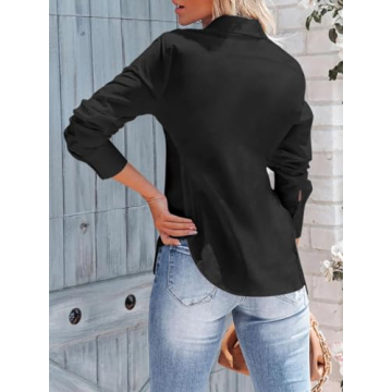 Siliteelon Women's Button Down Shirts Long Sleeve Dress Shirts Wrinkle Free Collared Work Office Sol...