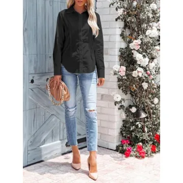 Siliteelon Women's Wrinkle Free Button Down Shirt - Black