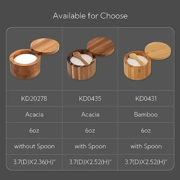 KITCHENDAO Bamboo Salt Cellar Bowl Box Container with Built-in Spoon, Elegant Kitchen Salt Dish Holder Saver Jar with Swivel Magnetic Lid to Storage Pepper Spice Bath Salt Sea Salt, 6OZ