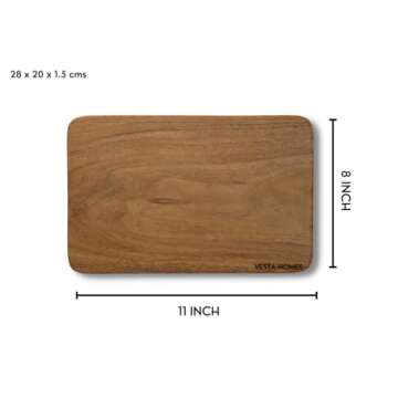 Vesta Homes Single Block Wooden Chopping/Cutting Board/Plate for Kitchen Vegetables, Fruits & Cheese | Natural Acacia Wood | Natural Color, 28 x 20 x 1.5 cm | Handcrafted