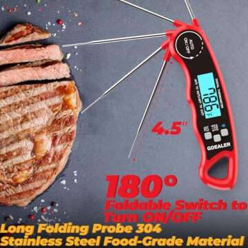 GDEALER Meat Thermometer Digital Food Thermometer Waterproof Ultra-Fast Instant Read Meat Thermometer for Grill Digital Meat Thermometer for Cooking Kitchen Thermometer with Backlight & Calibration