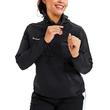 Junlan Sauna Suit for Women Sweat Jacket Gym Workout Vest Sweat Suits for Women (A.Black Tops Only,Medium)