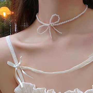 Boho Bow Shiny Pearl Choker Necklace for Elegant Style