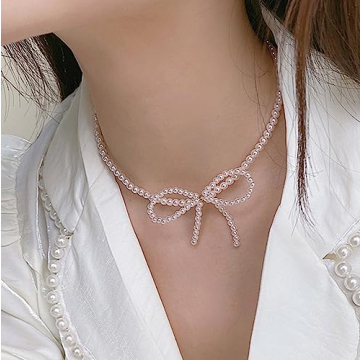 Boho Bow Shiny Pearl Choker Necklace for Elegant Style