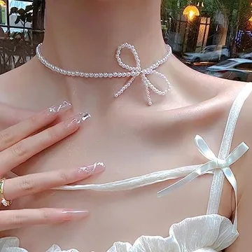 Boho Bow Shiny Pearl Choker Necklace for Elegant Style