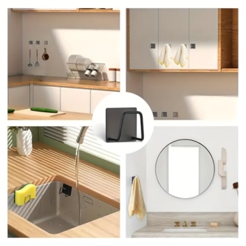Guitar-Hangers 2 Pcs Adhesive Hooks for Washbasin and Sink Sponges Versatile Wall-Mounted Storage Rack for Kitchen & Bathroom Organization, Black