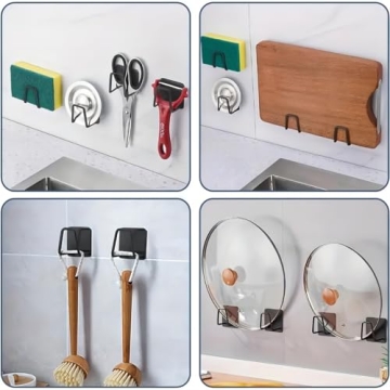 Guitar-Hangers 2 Pcs Adhesive Hooks for Washbasin and Sink Sponges Versatile Wall-Mounted Storage Rack for Kitchen & Bathroom Organization, Black