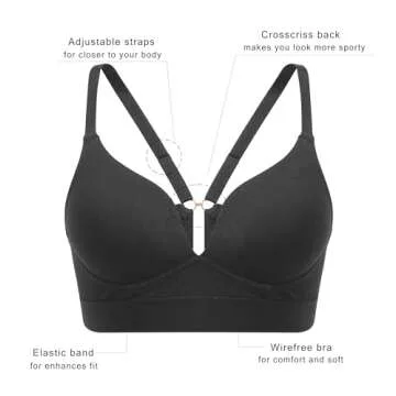 Bras for Women No Underwire Comfort Cotton Bralette Lightly Lined Wireless Bra Sexy V Neck Bralettes for Women Black