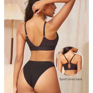 Bras for Women No Underwire Comfort Cotton Bralette Lightly Lined Wireless Bra Sexy V Neck Bralettes for Women Black