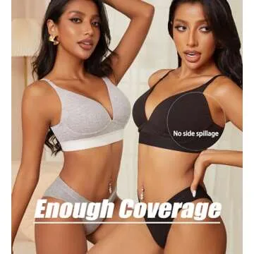 Bras for Women No Underwire Comfort Cotton Bralette Lightly Lined Wireless Bra Sexy V Neck Bralettes for Women Black