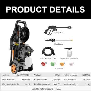 WHOLESUN 4000PSI Electric Pressure Washer 2024 Newest 2.8GPM Power Washer 1600W High Pressure Cleaner Machine with 4 Nozzles Foam Cannon Powerwasher for home use, 2-Year Limited (Orange)