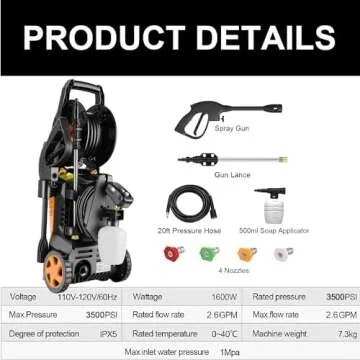 WHOLESUN 4000PSI Electric Pressure Washer 2024 Newest 2.8GPM Power Washer 1600W High Pressure Cleaner Machine with 4 Nozzles Foam Cannon Powerwasher for home use, 2-Year Limited (Orange)