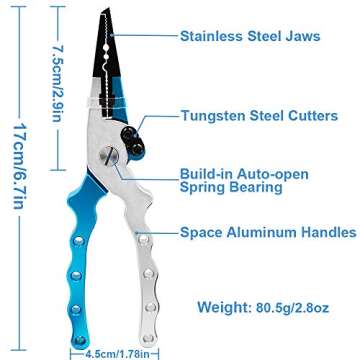 Lix&Rix Aluminum Fishing Pliers Saltwater for Split Ring Fish Line Hook Remover Tool Kit