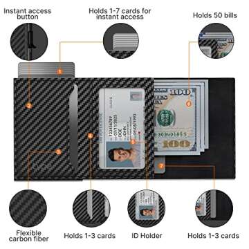 Mens Smart Wallet Card Holder for AirTag: Leather, Compatible with Apple Air Tag, RFID Blocking, Slim, Carbon Fiber, Minimalist - 9-14 Card Capacity | ID Window | Cash Slot (Black)