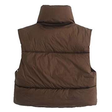 Songling Women's Winter Crop Vest Sleeveless Zip Up Stand Collar Lightweight Puffer Padded Vest(Brown,M)