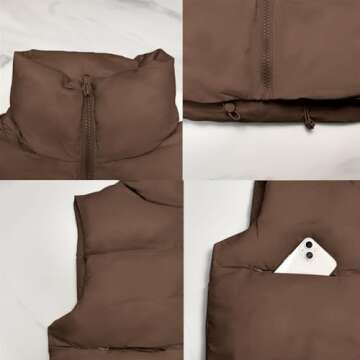 Songling Women's Winter Crop Vest Sleeveless Zip Up Stand Collar Lightweight Puffer Padded Vest(Brown,M)