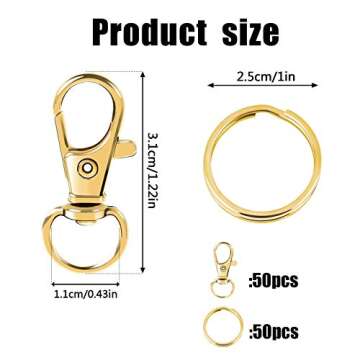 100PCS Gold Swivel Clasps Lanyard Snap Hooks with Key Rings for Creative Projects