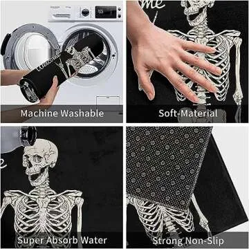 PAAORO Skull Doormat Funny Halloween Skull Welcome Door Mat,Living Room Kitchen Floor Mat Home Halloween Indoor Outdoor Decoration 17 x29 Inch