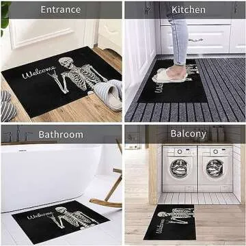PAAORO Skull Doormat Funny Halloween Skull Welcome Door Mat,Living Room Kitchen Floor Mat Home Halloween Indoor Outdoor Decoration 17 x29 Inch