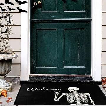 PAAORO Skull Doormat Funny Halloween Skull Welcome Door Mat,Living Room Kitchen Floor Mat Home Halloween Indoor Outdoor Decoration 17 x29 Inch