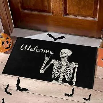 PAAORO Skull Doormat Funny Halloween Skull Welcome Door Mat,Living Room Kitchen Floor Mat Home Halloween Indoor Outdoor Decoration 17 x29 Inch