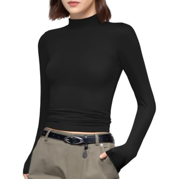 PUMIEY Women's Black Long Sleeve Turtleneck Top
