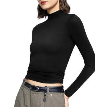 PUMIEY Women's Black Long Sleeve Turtleneck Top