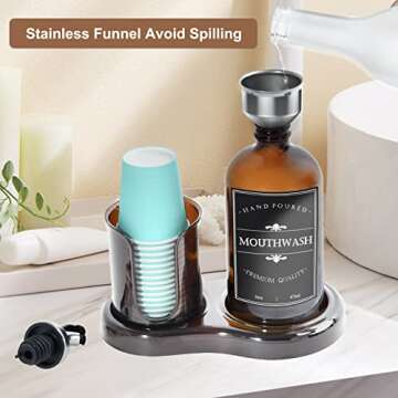 Stylish Amber Glass Mouthwash Dispenser Set for Bathroom