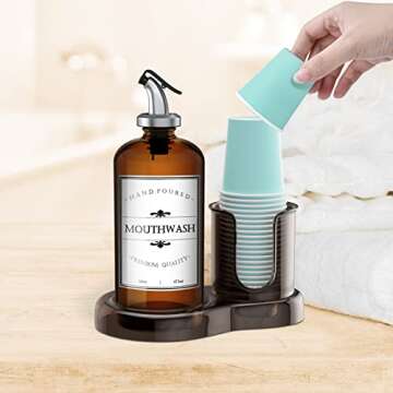 Stylish Amber Glass Mouthwash Dispenser Set for Bathroom