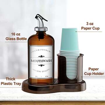 Stylish Amber Glass Mouthwash Dispenser Set for Bathroom