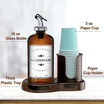 Stylish Amber Glass Mouthwash Dispenser Set for Bathroom