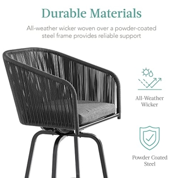 Woven Wicker Swivel Bar Stools - Stylish Outdoor Seating